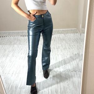 St. John Collection Metallic Croc Genuine Leather Straight Leg Pants